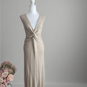 ASOS Knit Beige Twist Plunge Maxi Dress